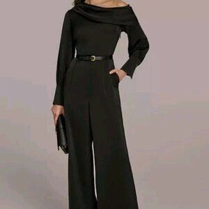 Donna Karan New York One-Shoulder Jumpsuit Sz 2 Black Long Sleeves, MSRP: 189 $